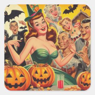 Vintage Halloween-Illustration Quadratischer Aufkleber