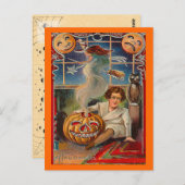 Vintage Halloween Jack-0-Lantern und Junge Postkarte (Vorne/Hinten)
