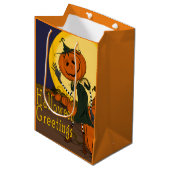 Vintage Halloween-Jackolantern-Geschenktasche Mittlere Geschenktüte (Vorderseite Schrägansicht)
