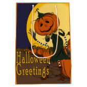 Vintage Halloween-Jackolantern-Geschenktasche Mittlere Geschenktüte (Rückseite)