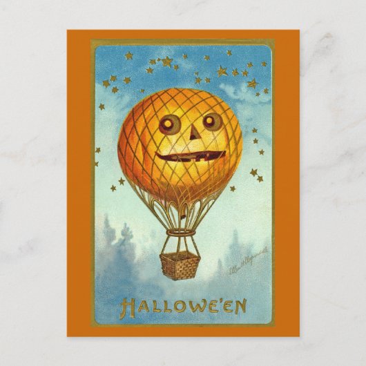 Vintage Halloween JOL Heißluftballon Postkarte (Vorderseite)