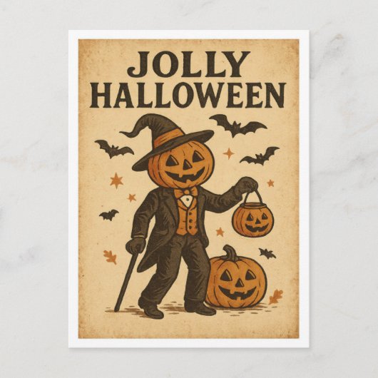 Vintage Halloween Jolly Halloween Postkarte (Vorderseite)