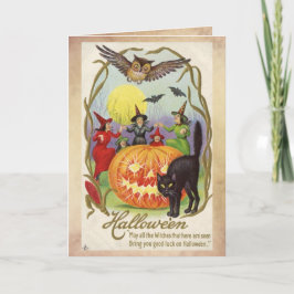 Vintage Halloween-Karte, Hexenkreis Karte