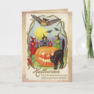 Vintage Halloween-Karte, Hexenkreis Karte