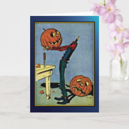 Vintage Halloween-Karte "kopflos" Pumpkin Head Man Karte