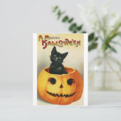 Vintage Halloween-Karte | Schwarze Katze in Pumpki Postkarte (Stehend Vorderseite)