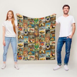 Vintage-Halloween-Karten-Collage Fleecedecke