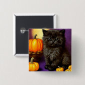 Vintage-Halloween-Kätzchen Button (Vorne & Hinten)