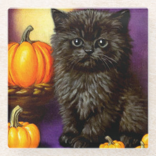 Vintage-Halloween-Kätzchen Glasuntersetzer