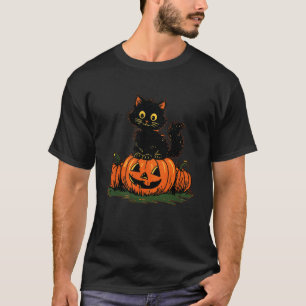 Vintage-Halloween-Kätzchen-Kürbis-Schwarze-Katzen- T-Shirt