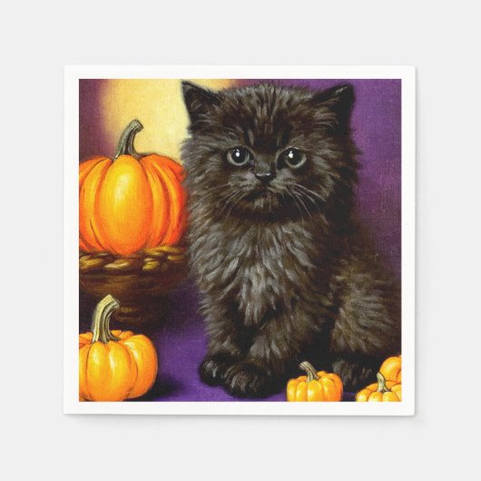Vintage-Halloween-Kätzchen Serviette (Vorderseite)