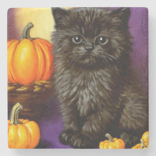Vintage-Halloween-Kätzchen Steinuntersetzer