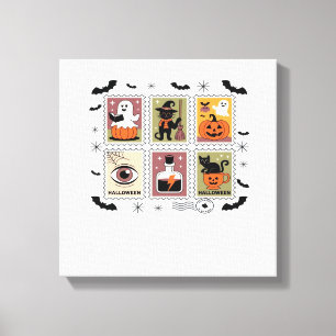 Vintage-Halloween-Katze-Briefmarkensammlung T-Shir Leinwanddruck