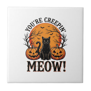 Vintage-Halloween-Katze Creepin Meow Gravur_1 Fliese