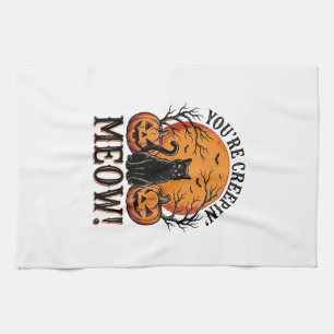 Vintage-Halloween-Katze Creepin Meow Gravur_1 Geschirrtuch