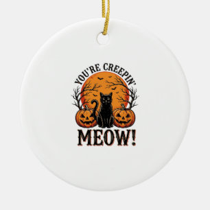 Vintage-Halloween-Katze Creepin Meow Gravur_1 Keramik Ornament