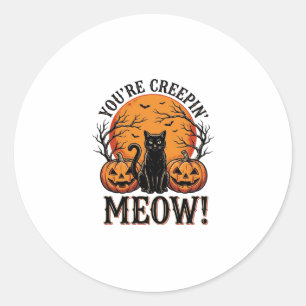 Vintage-Halloween-Katze Creepin Meow Gravur_1 Runder Aufkleber