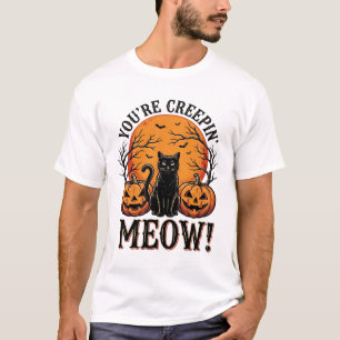 Vintage-Halloween-Katze Creepin Meow Gravur_1 T-Shirt