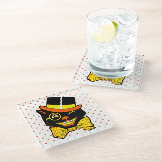 Vintage Halloween-Katze Glasuntersetzer (Schrägansicht)