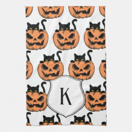 Vintage Halloween-Katze Grusel-Muster Personalisie Geschirrtuch