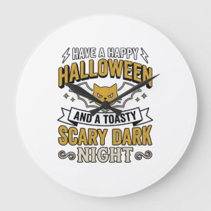 Vintage-Halloween-Katze Gruseliges Dunkles Nacht-D Große Wanduhr