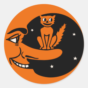 Vintage Halloween - Katze im Mond Runder Aufkleber
