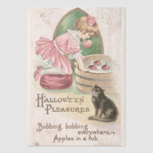 Vintage Halloween-Katze & kleines Mädchen rosa Dec Seidenpapier