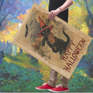 Vintage-Halloween-Katze mit Geige Poster