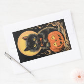 Vintage Halloween-Katze mit Pumpkin Rechteckiger Aufkleber (Umschlag)