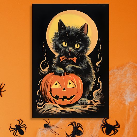 Vintage Halloween-Katze mit Pumpkin Rechteckiger Aufkleber