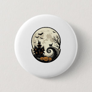 Vintage Halloween-Katze Mond Spukhaus Vektor De Button