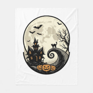 Vintage-Halloween-Katze-Mond-Spukhaus-Vektor De Fleecedecke