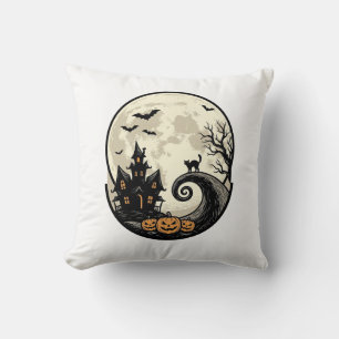Vintage-Halloween-Katze-Mond-Spukhaus-Vektor De Kissen