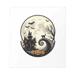 Vintage-Halloween-Katze-Mond-Spukhaus-Vektor De Notizblock