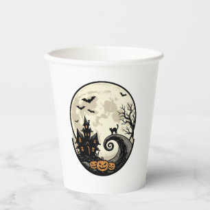 Vintage-Halloween-Katze-Mond-Spukhaus-Vektor De Pappbecher
