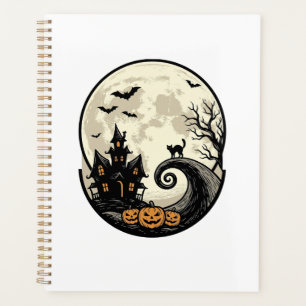 Vintage Halloween-Katze Mond Spukhaus Vektor De Planer
