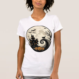 Vintage-Halloween-Katze-Mond-Spukhaus-Vektor De T-Shirt
