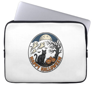 Vintage-Halloween-Katze-mondbeschienener-Geister-A Laptopschutzhülle