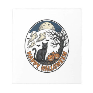 Vintage-Halloween-Katze-mondbeschienener-Geister-A Notizblock