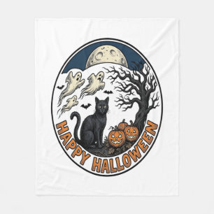 Vintage-Halloween-Katze-mondbeschienener-Geister-B Fleecedecke