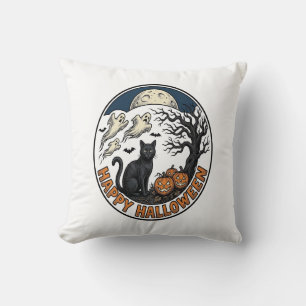 Vintage-Halloween-Katze-Mondlicht-Geist-Abzeichen_ Kissen