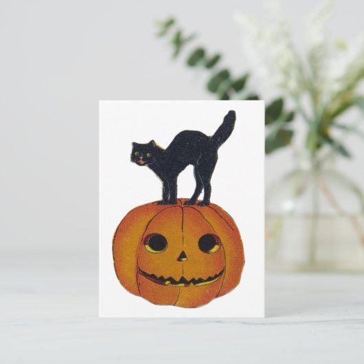 Vintage Halloween-Katze Postkarte (Stehend Vorderseite)