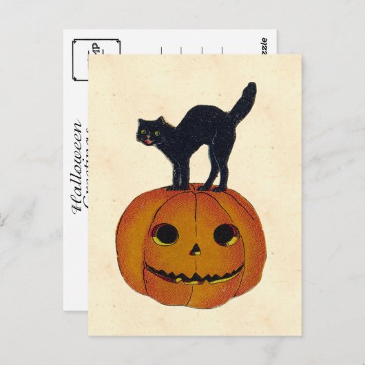 Vintage Halloween-Katze Postkarte (Vorne/Hinten)