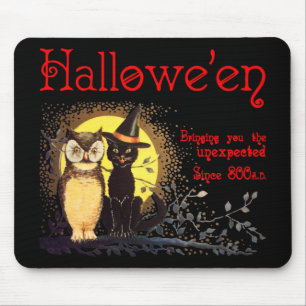 Vintage-Halloween-Katze- und Eulen-Mauspad Mousepad