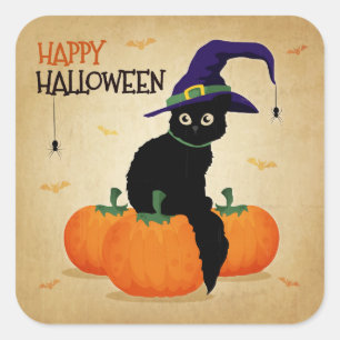 Vintage-Halloween-Katze und Kürbisse Aufkleber