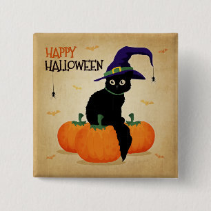Vintage Halloween-Katze und Kürbisse Knopf Button