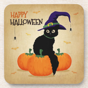 Vintage-Halloween-Katze und Kürbisse Untersetzer