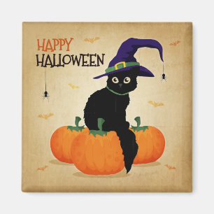 Vintage Halloween-Katze und Magnet der Kürbis- 