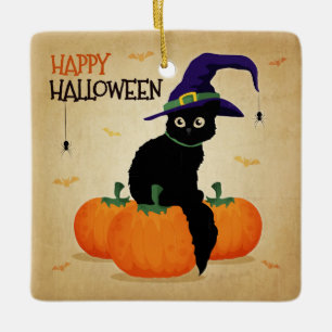 Vintage Halloween-Katze und Verzierung der Keramikornament