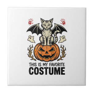 Vintage-Halloween-Katzen-Kürbis-Kostüm-Shirt-Desig Fliese